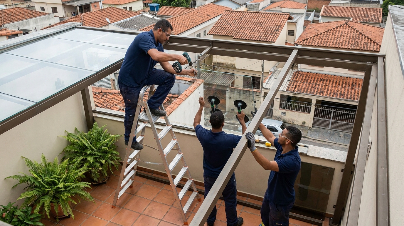 Cobertura de vidro em terraço com telhados em Natal-RN