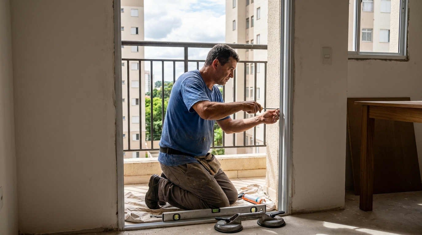 Janela de vidro em apartamento alto em Natal-RN